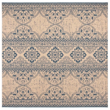 Safavieh 6 ft. 7 in. x 6 ft. 7 in. Beach House Contemporary Square Indoor & Outdoor Area Rugs Blue & Creme BHS174M-6SQ
